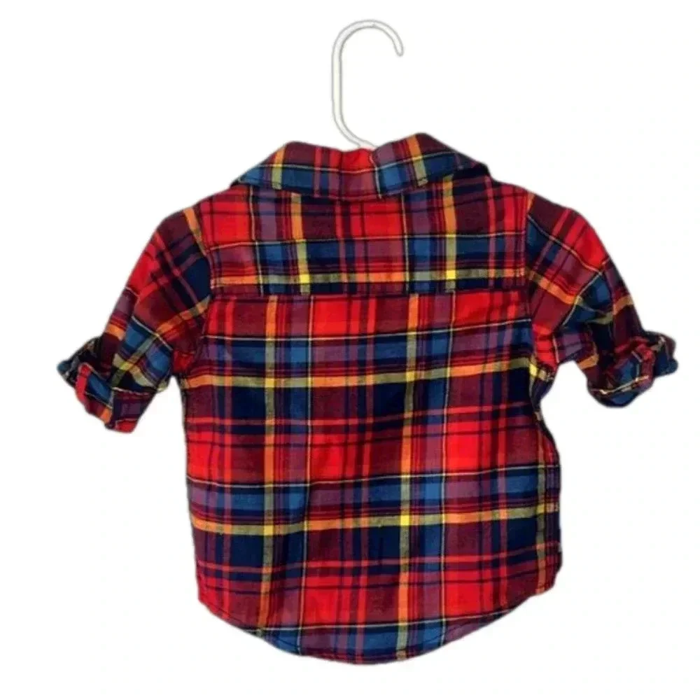 NWT Carters plaid flannel‎ shirt size 6 months 1 pocket super cute 100% cotton
